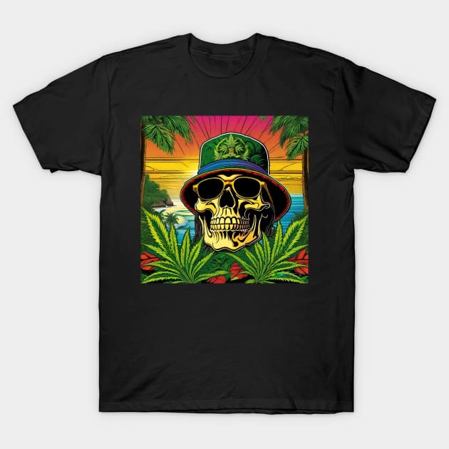 Reggae Music - Jamaican Stoner Skull 45 T-Shirt by Benito Del Ray